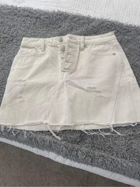 Free People Dresses & Skirts - Free People Cream Distressed Denim Mini Skirt - Size 26
